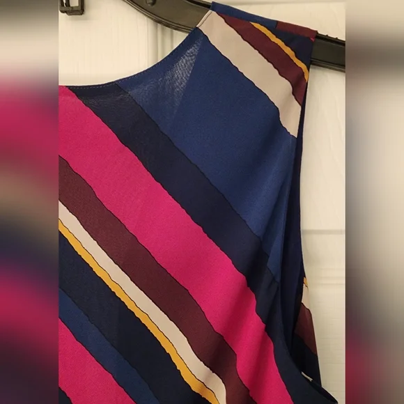 TRINA TURK Stellar Surplice V Neck Multi Striped Top Asymmetrical Hem Size Med - Picture 9 of 11